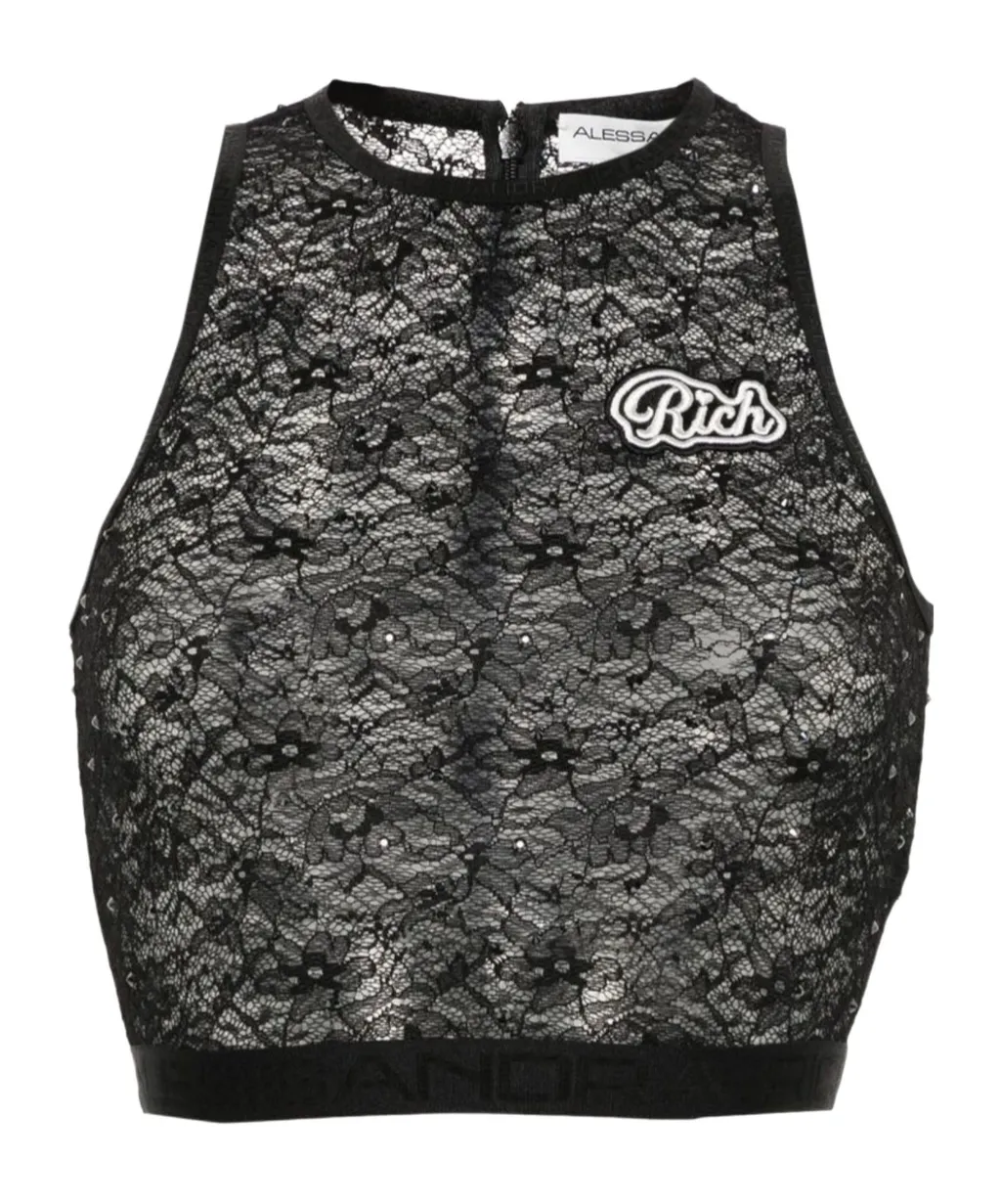 Sleeveless Cropped Laced Tank Top