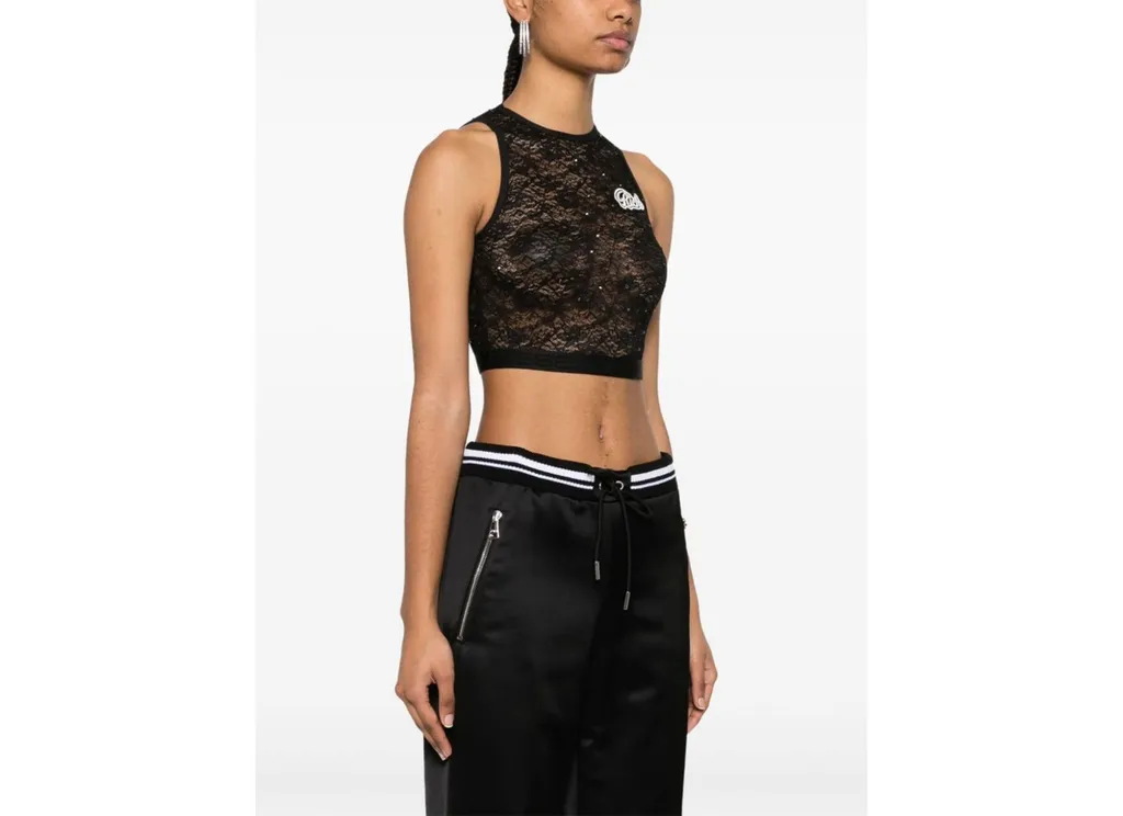 Sleeveless Cropped Laced Tank Top