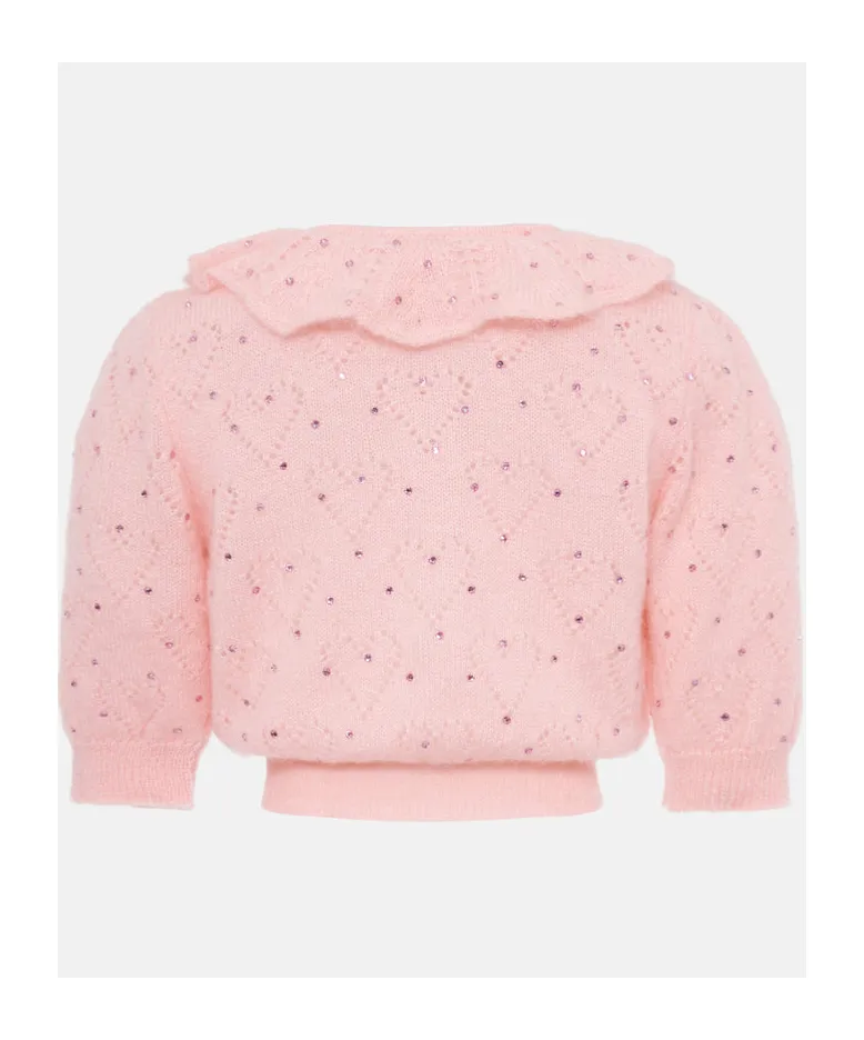 Embellished Short Puff Sleeved Knitted Top