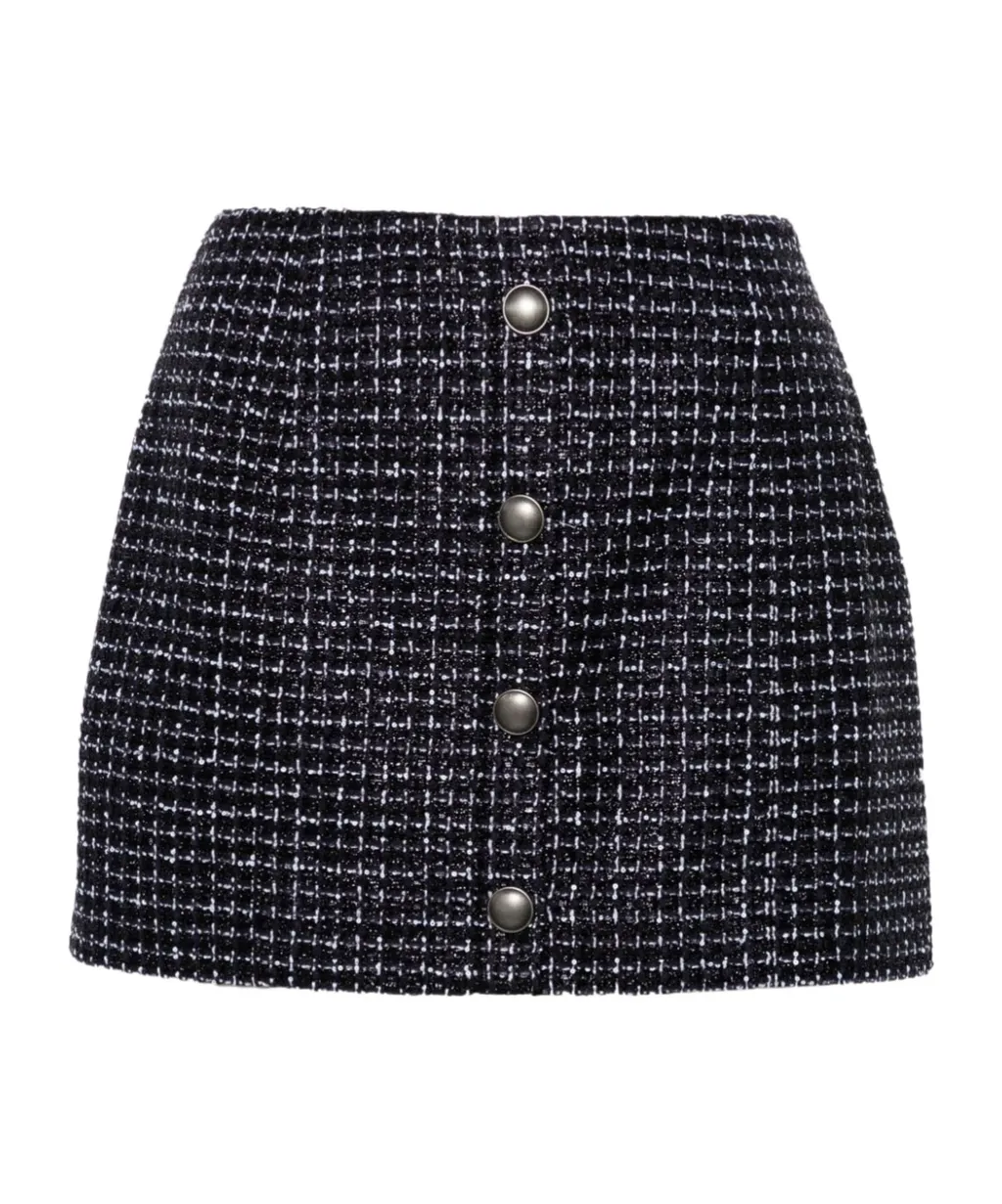 Metallic-Threading Tweed Skirt