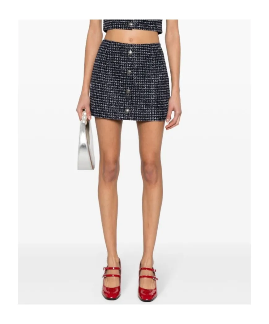 Metallic-Threading Tweed Skirt