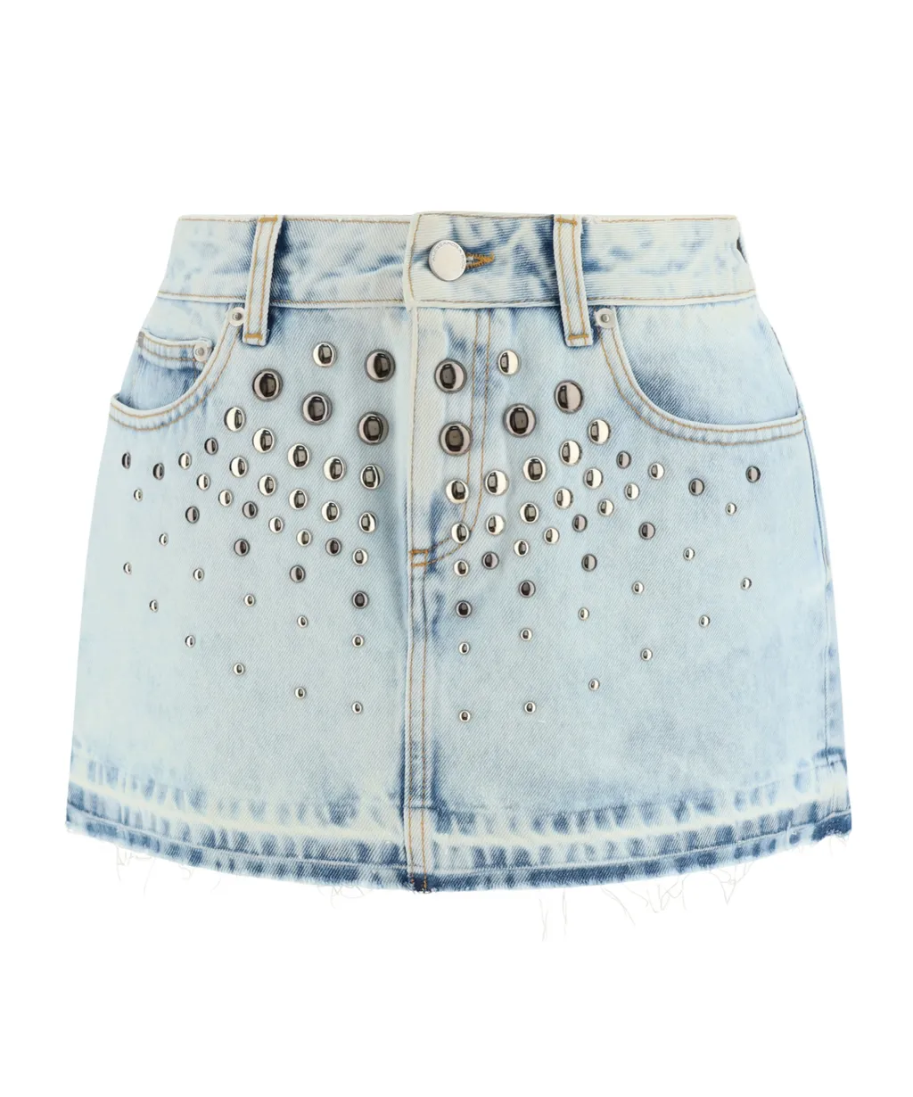 Embellished Frayed Hem Mini Denim Skirt