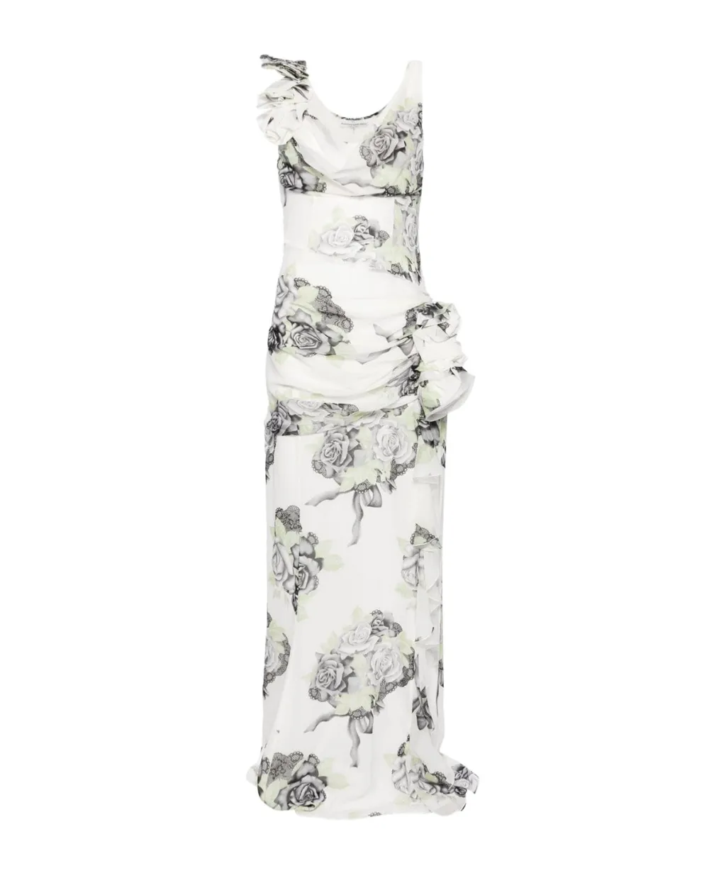 Rose-Print Silk Gown