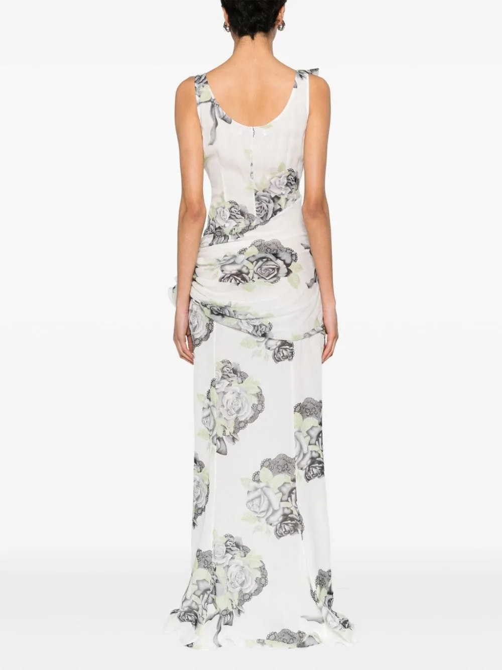 Rose-Print Silk Gown