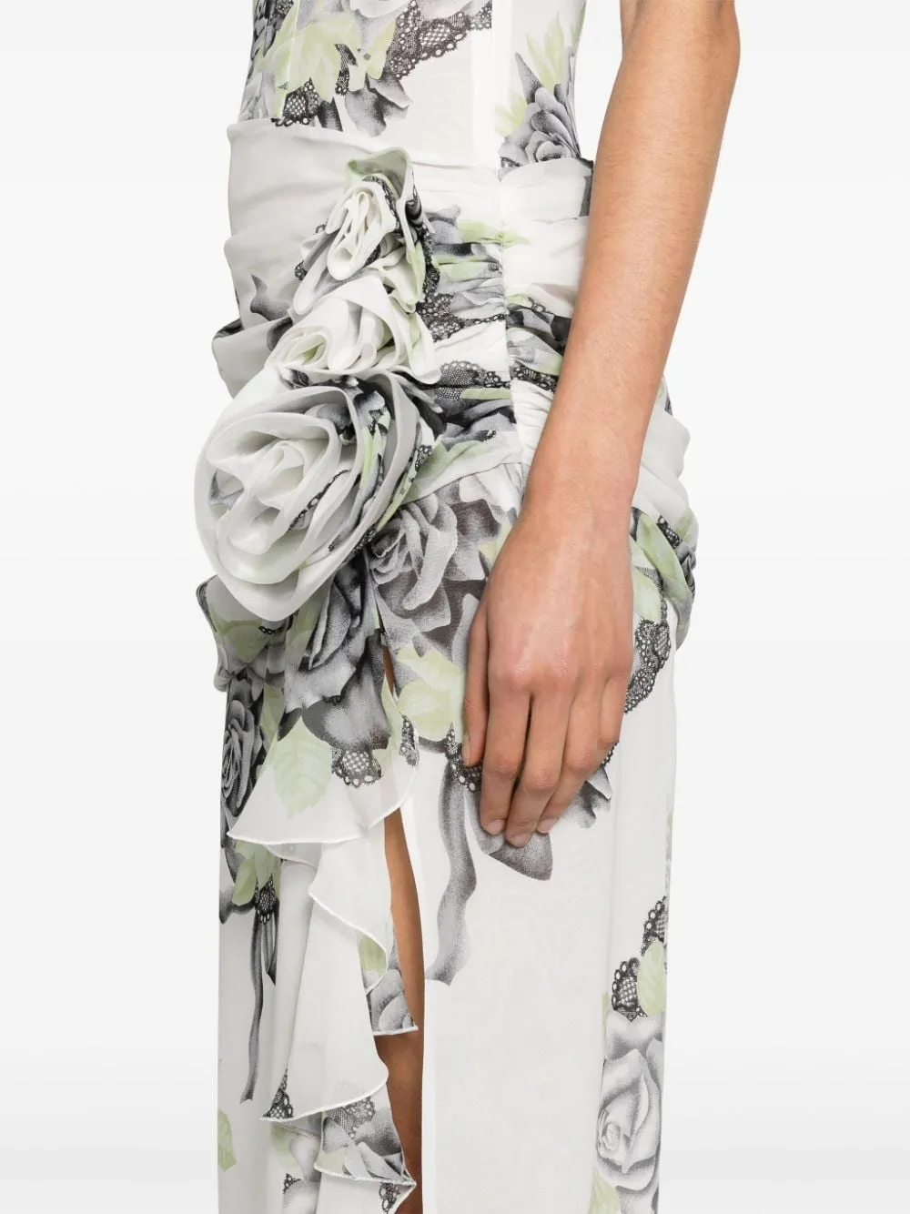 Rose-Print Silk Gown