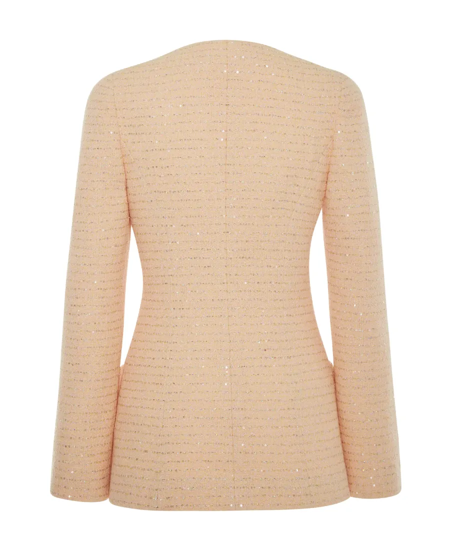 Double Breasted V-Neck Tweed Jacket