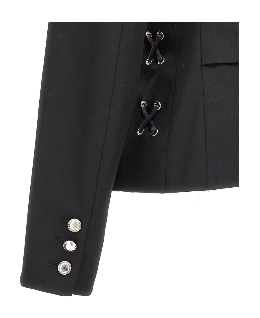 Lace-Up Detailed Single-Breasted Blazer