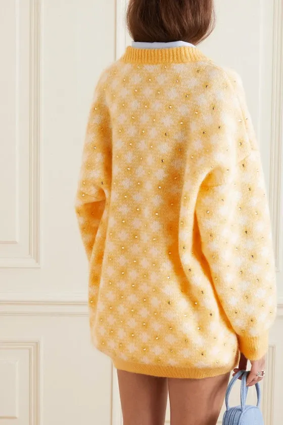 Stud-Detail Check-Pattern Cardigan