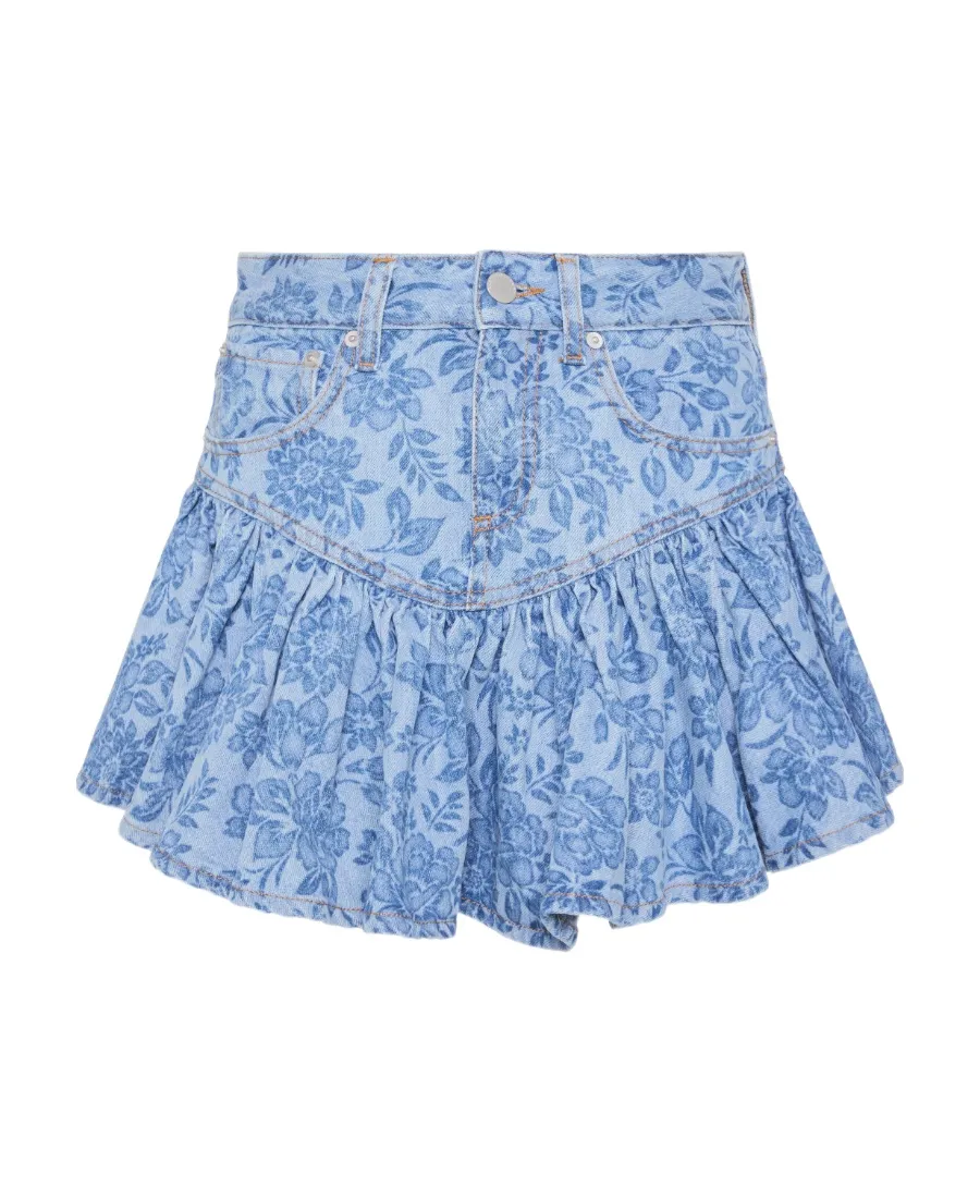 Floral-Print Denim Mini Skirt