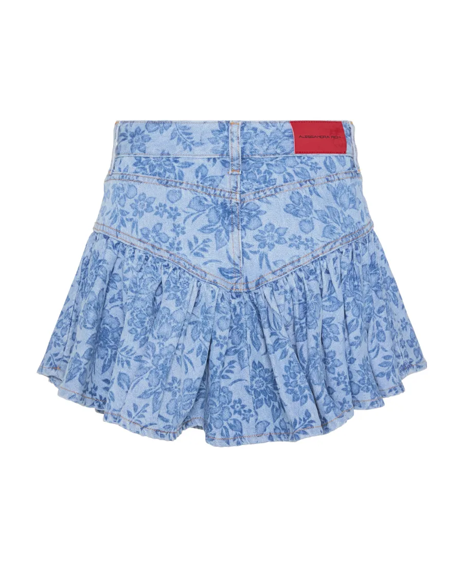 Floral-Print Denim Mini Skirt