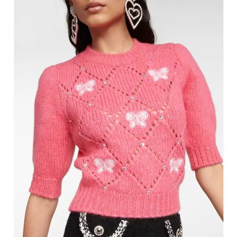 Short-Sleeved Open-Knit Jumper