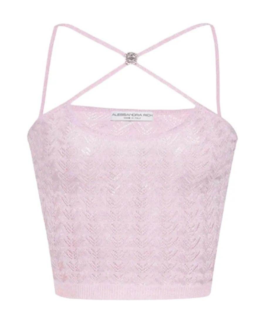Halterneck Sleeveless Knitted Cropped Top
