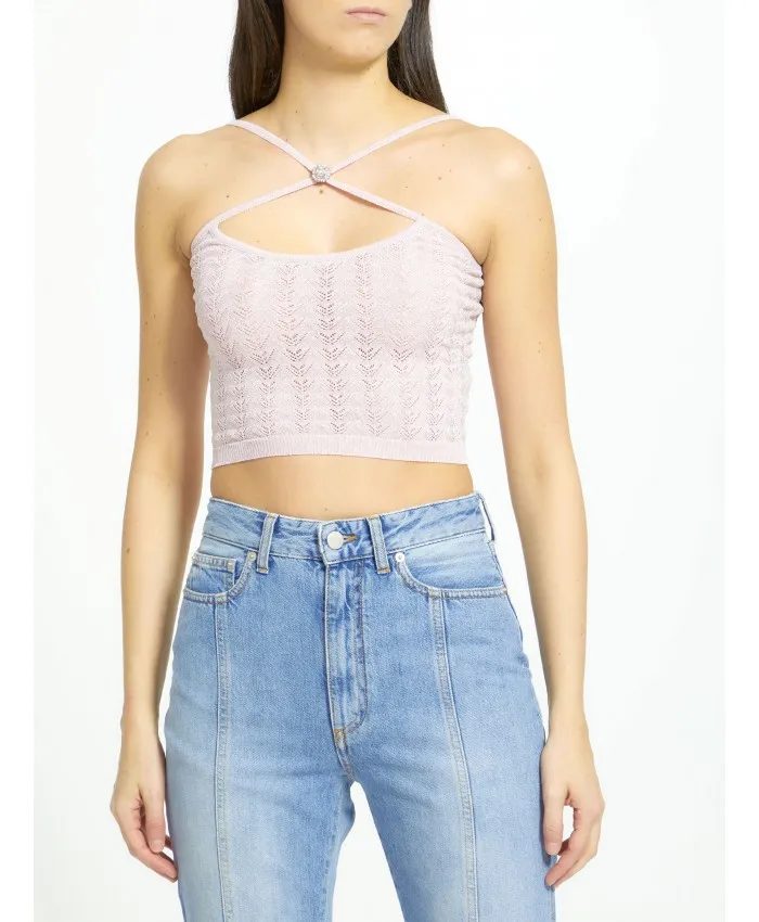 Halterneck Sleeveless Knitted Cropped Top