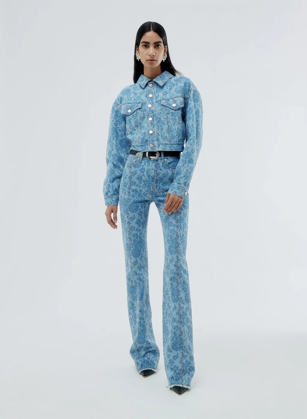Flower Printed Denim Jacket
