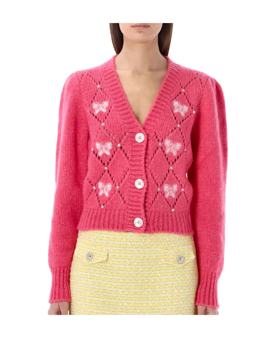 Ribbon-Embroidered Knit Cardigan