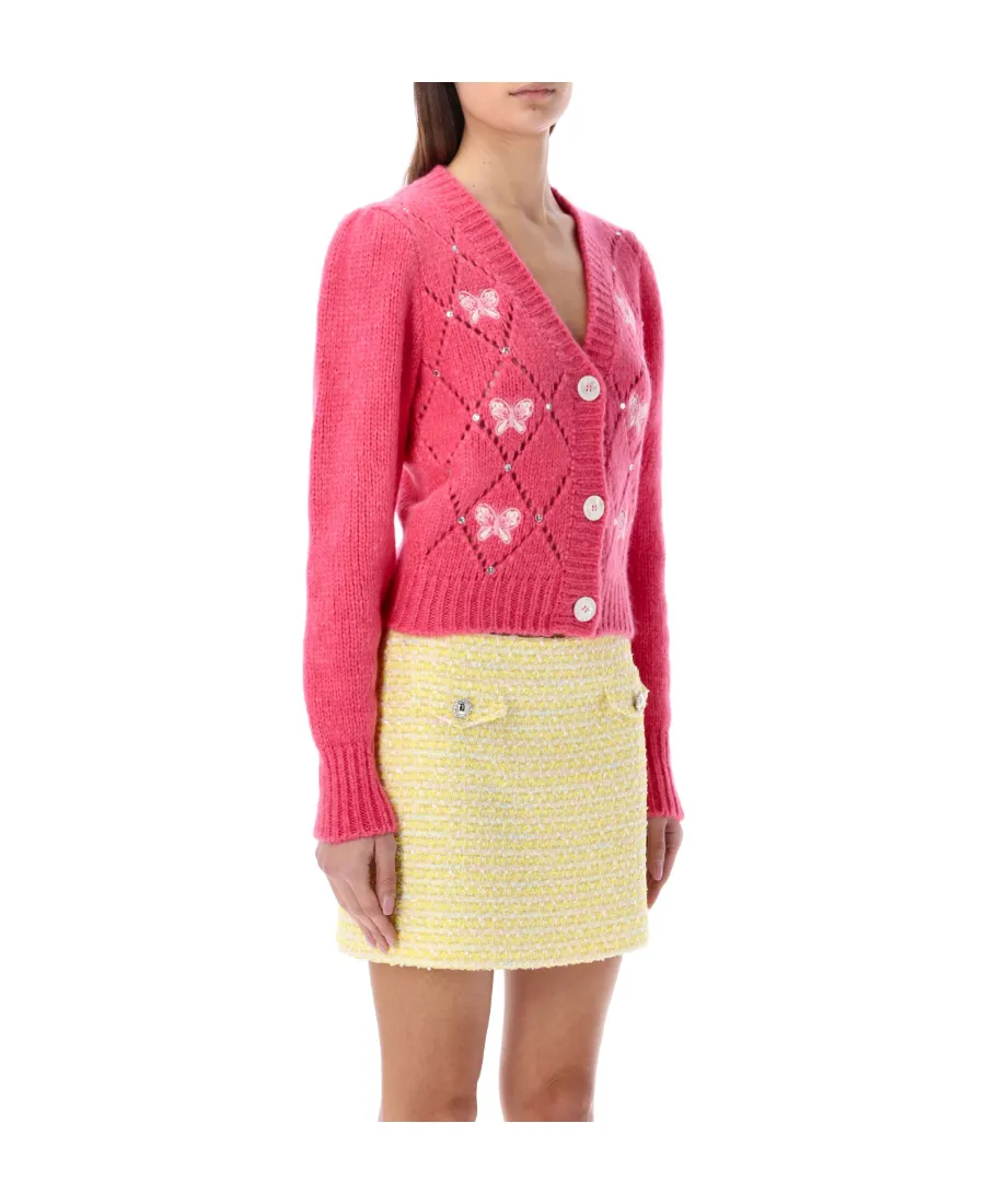 Ribbon-Embroidered Knit Cardigan