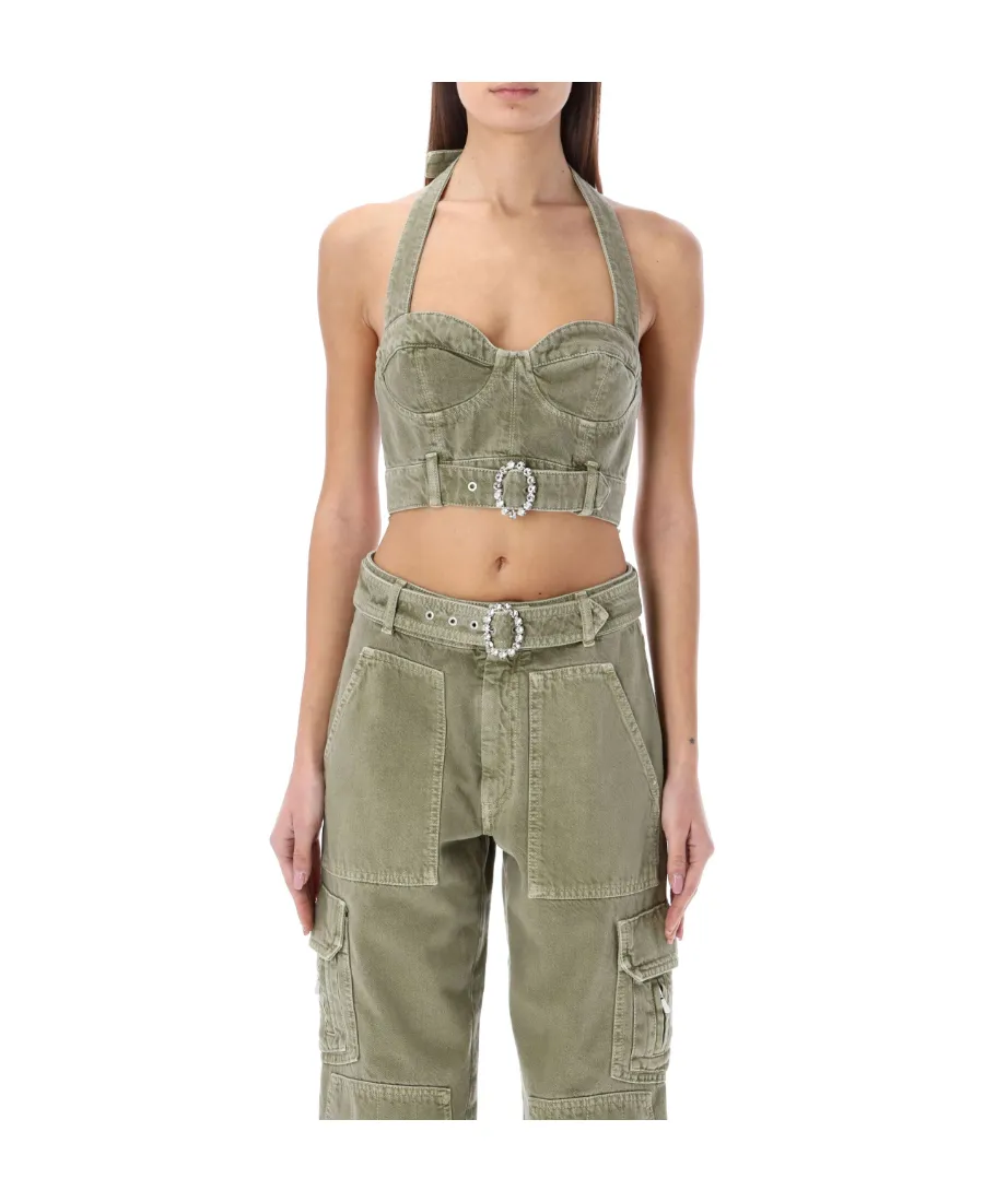 Crystal-Embellished Buckle Bustier Top