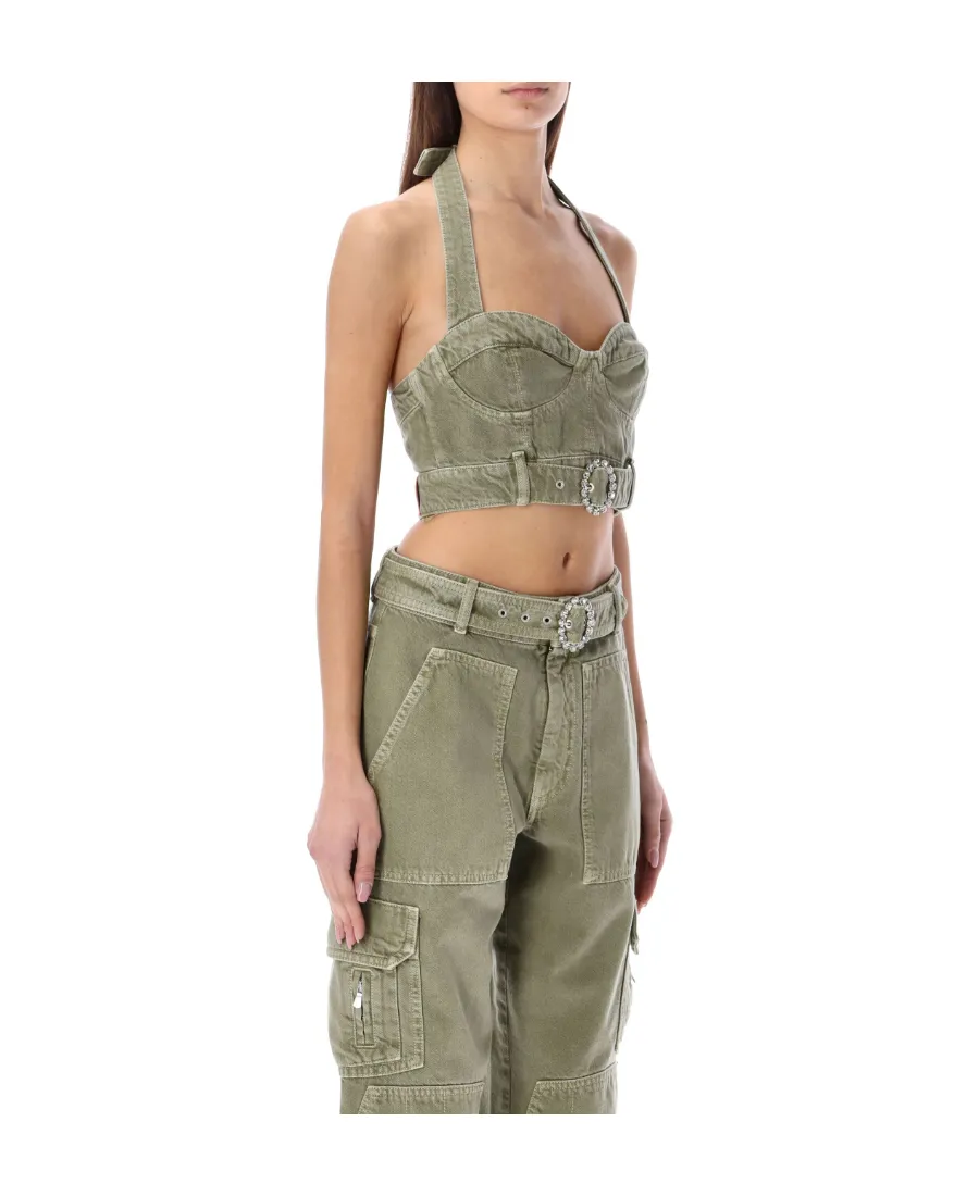 Crystal-Embellished Buckle Bustier Top