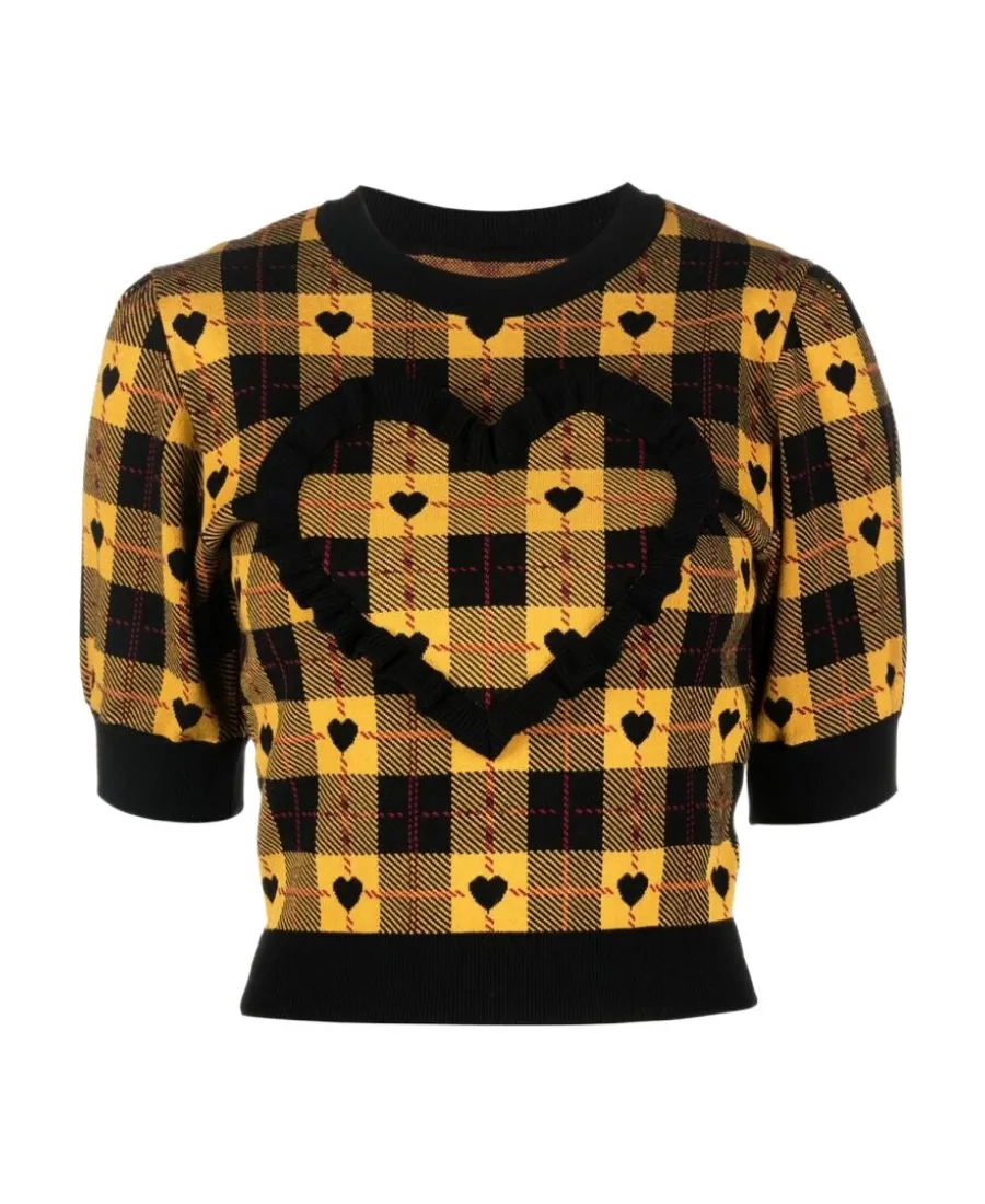 Heart Plaid Print Knit Top