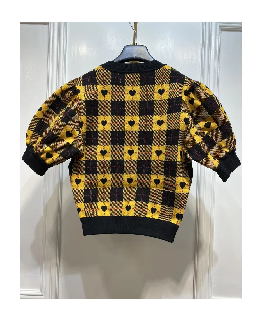 Heart Plaid Print Knit Top