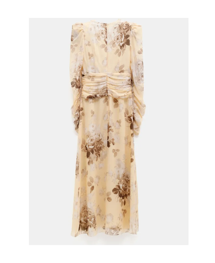 Floral-Print Belted Silk Dress