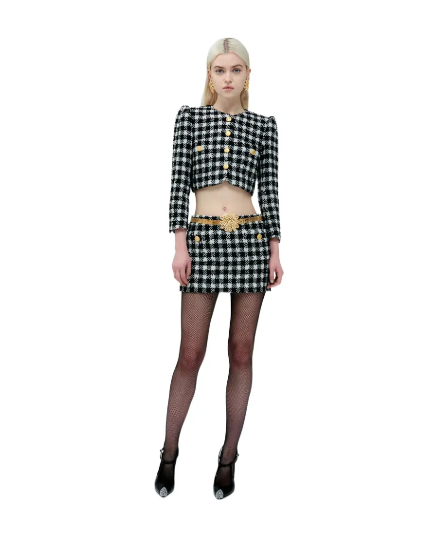 Vichy Tweed Single-Breasted Blazer