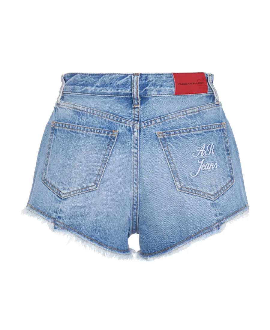 Embroidered Logo Denim Shorts