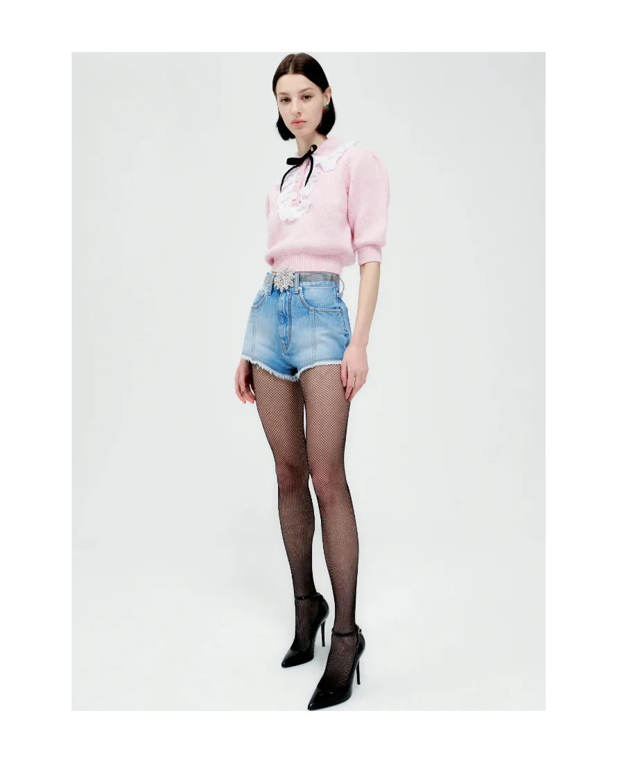 Embroidered Logo Denim Shorts