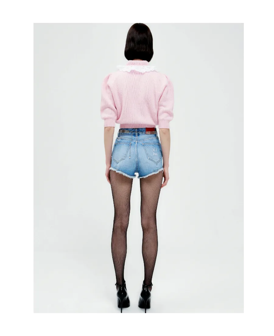 Embroidered Logo Denim Shorts