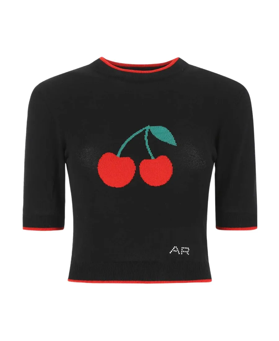 Cherry-Embroidered Knitted Top