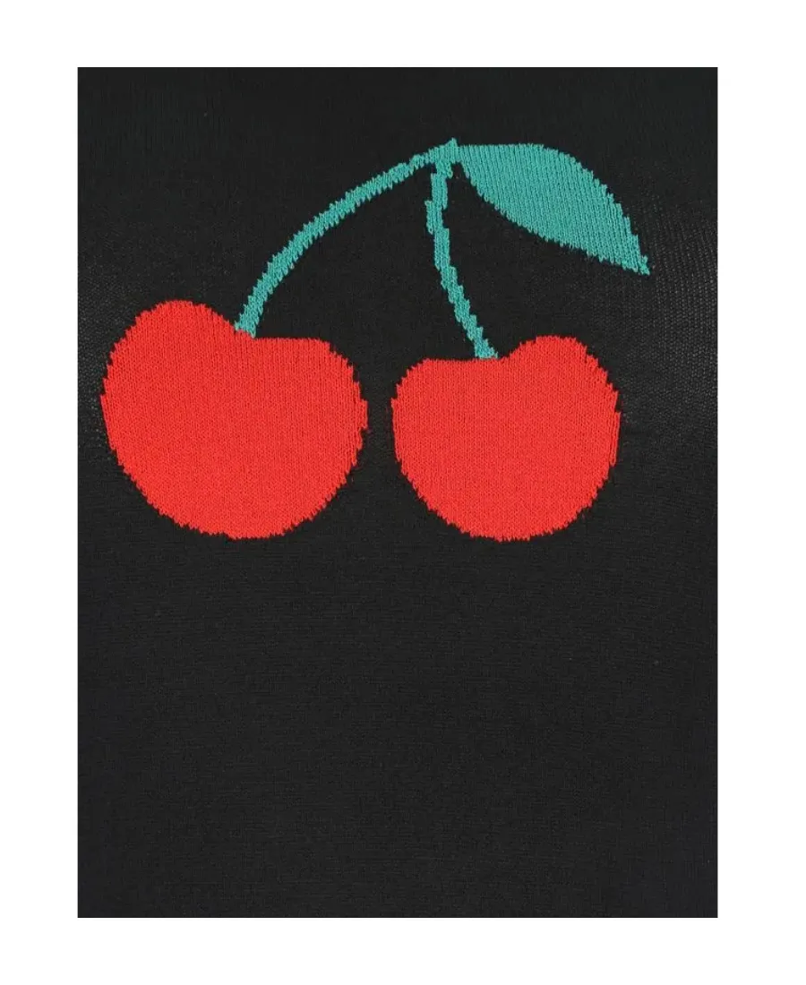 Cherry-Embroidered Knitted Top