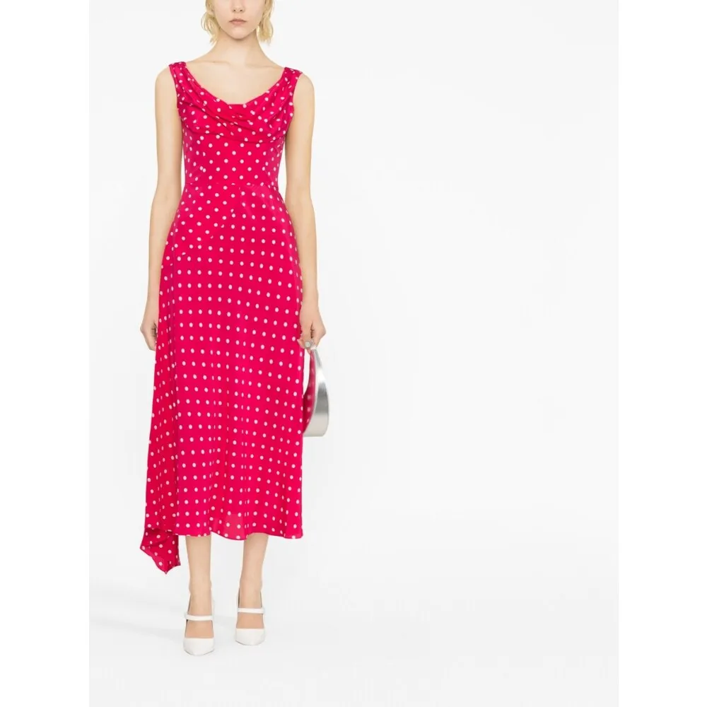 Polka Dot-Printed Draped Asymmetric Dress