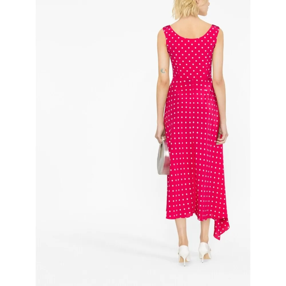 Polka Dot-Printed Draped Asymmetric Dress