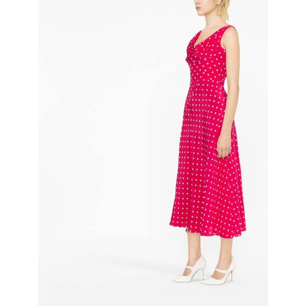 Polka Dot-Printed Draped Asymmetric Dress
