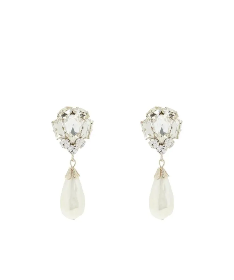 Drop-Pearl Crystal Detail Earrings
