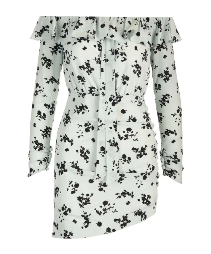 Off-The-Shoulder Rose Printed Mini Dress
