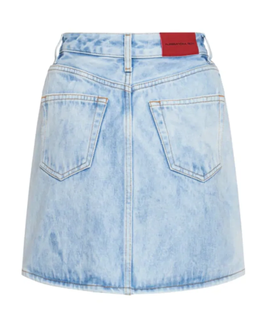 Logo Patch High Waisted Denim Skirt