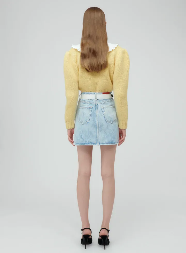 Logo Patch High Waisted Denim Skirt