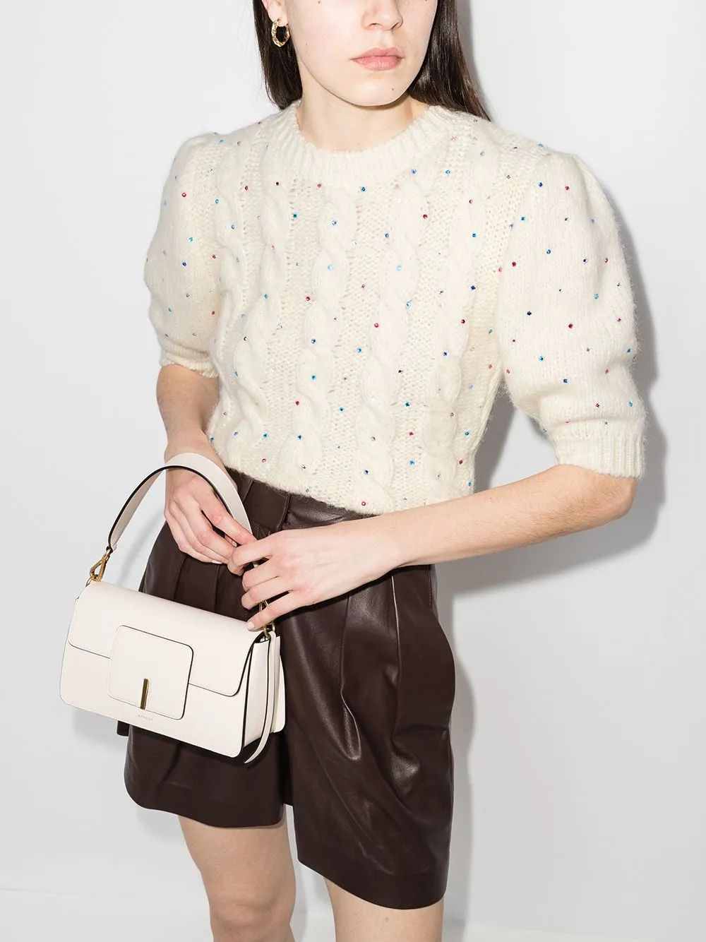 Crystal-Embellished Short-Sleeve Jumper