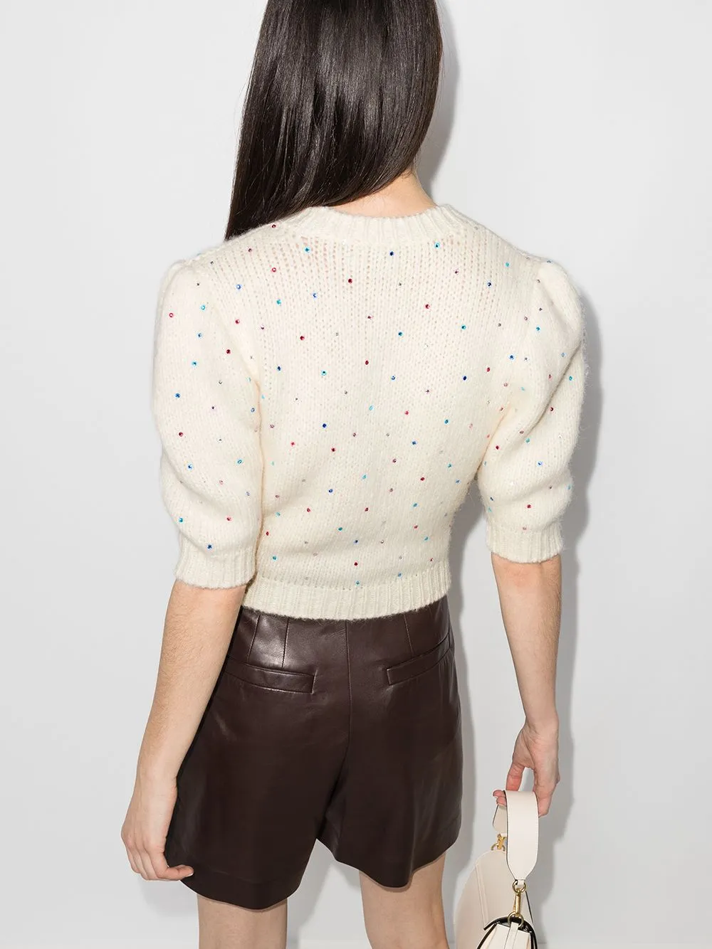 Crystal-Embellished Short-Sleeve Jumper