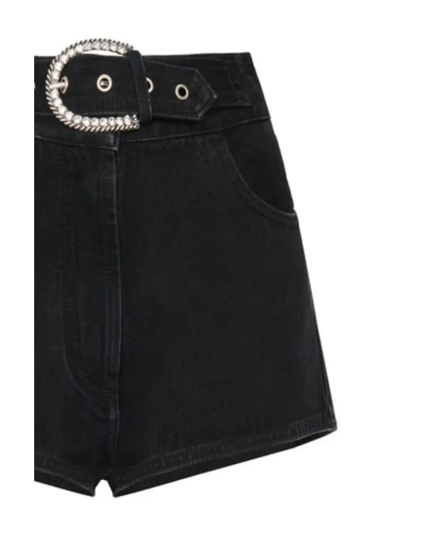 Belted High-Waisted Denim Shorts