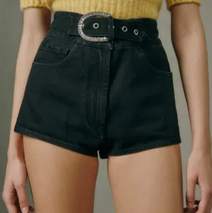 Belted High-Waisted Denim Shorts