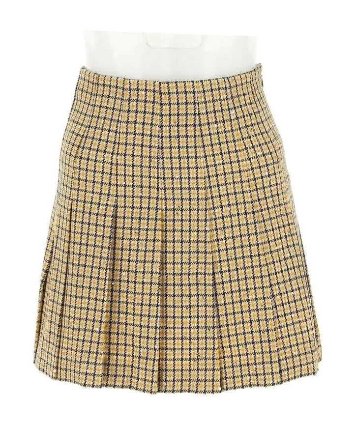 Pleated Houndstooth Mini Skirt