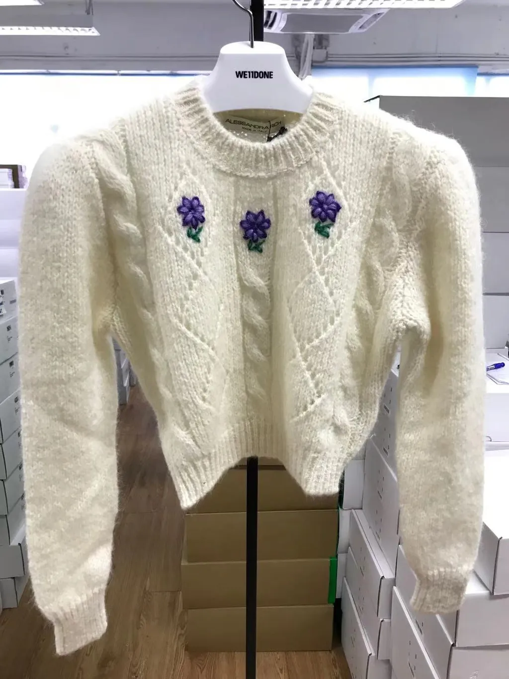 Floral Embroidery Cable-Knit Jumper