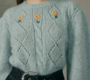 Floral Embroidery Cable-Knit Jumper