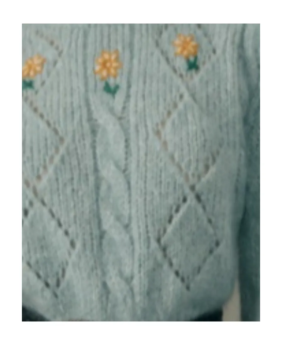Floral Embroidery Cable-Knit Jumper