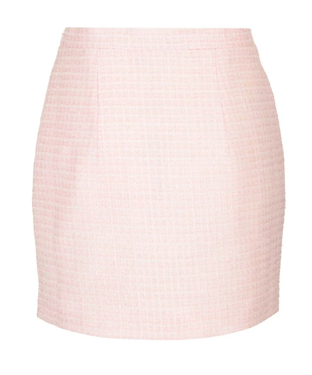 Sequin Checked Tweed Mini Skirt
