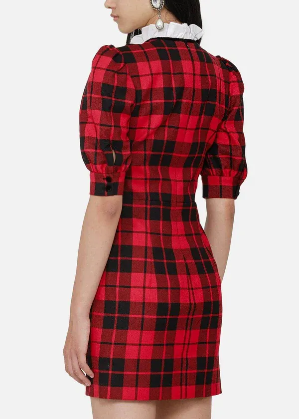 Plaid Short-Sleeved Wool Dress