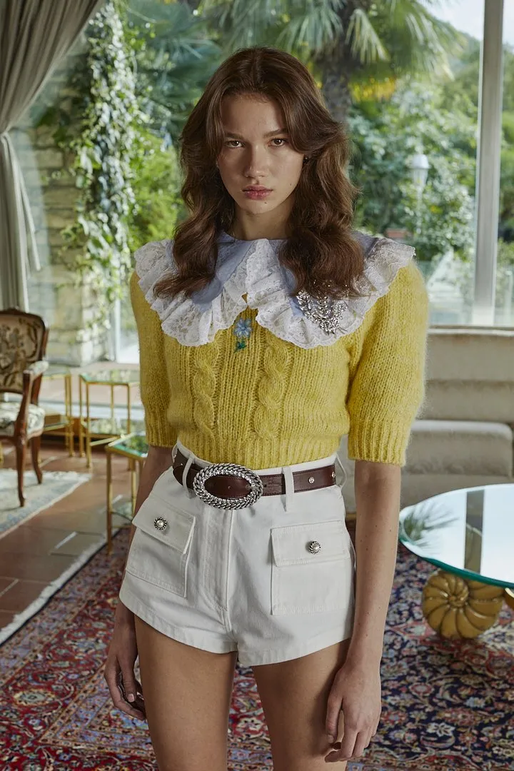 Floral-Embroidered Short-Sleeve Jumper
