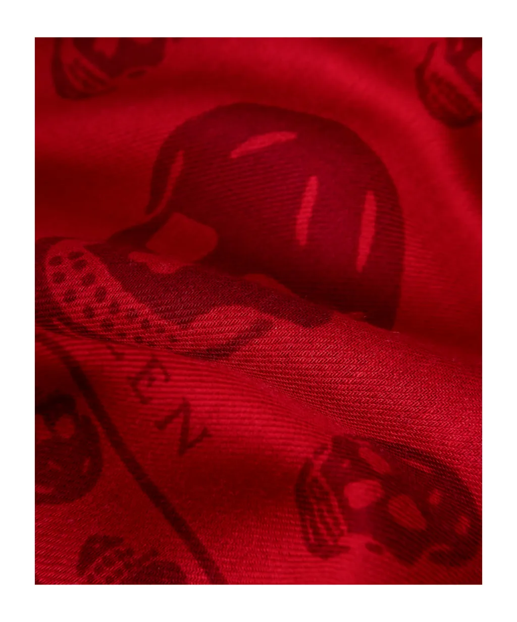Skull Printed Fringed Edge Scarf